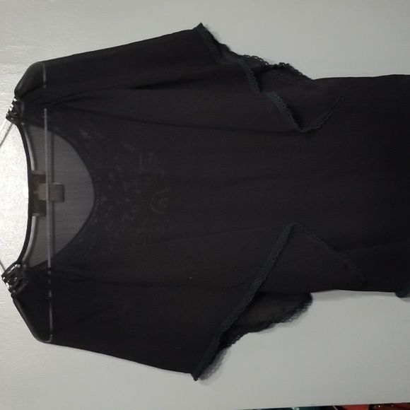 Love notes black sheer shirt with lace neckline size small - Picture 3 of 9